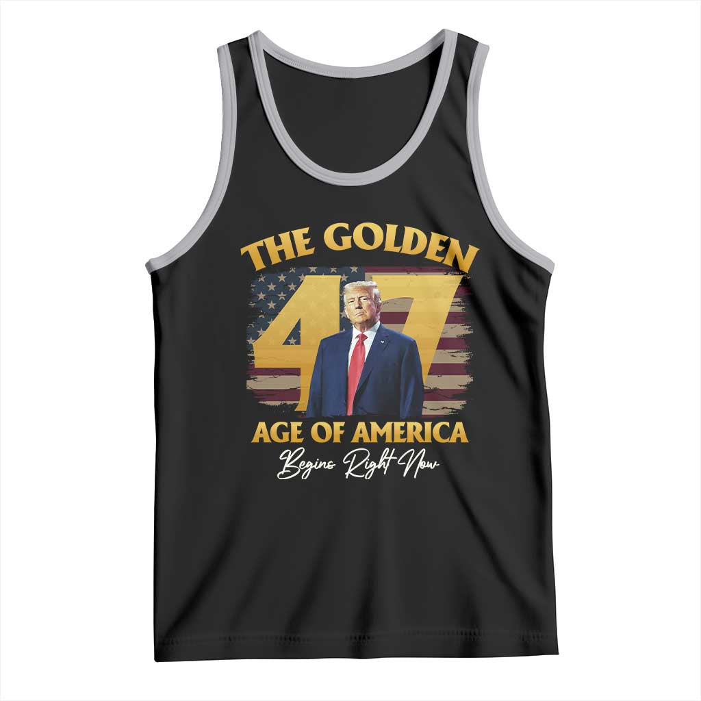 Trump 2025 Tank Top The Golden Age Of America Begins Right Now USA Flag TS02 Black Athletic Heather Print Your Wear