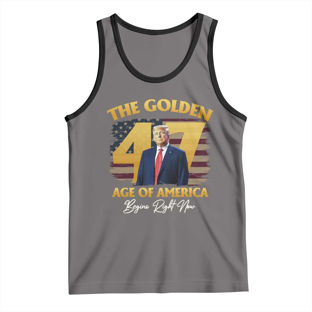 Trump 2025 Tank Top The Golden Age Of America Begins Right Now USA Flag TS02 Deep Heather Black Print Your Wear