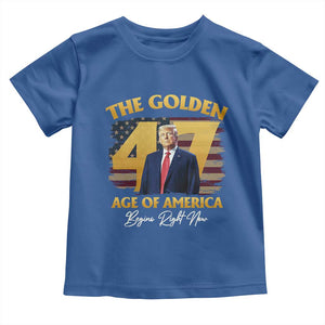 Trump 2025 Toddler T Shirt The Golden Age Of America Begins Right Now USA Flag TS02 Royal Blue Print Your Wear