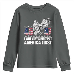 Trump 2025 Youth Sweatshirt I Will Very Simply Put America First 47Th President TS02 Dark Heather Print Your Wear