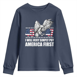 Trump 2025 Youth Sweatshirt I Will Very Simply Put America First 47Th President TS02 Navy Print Your Wear