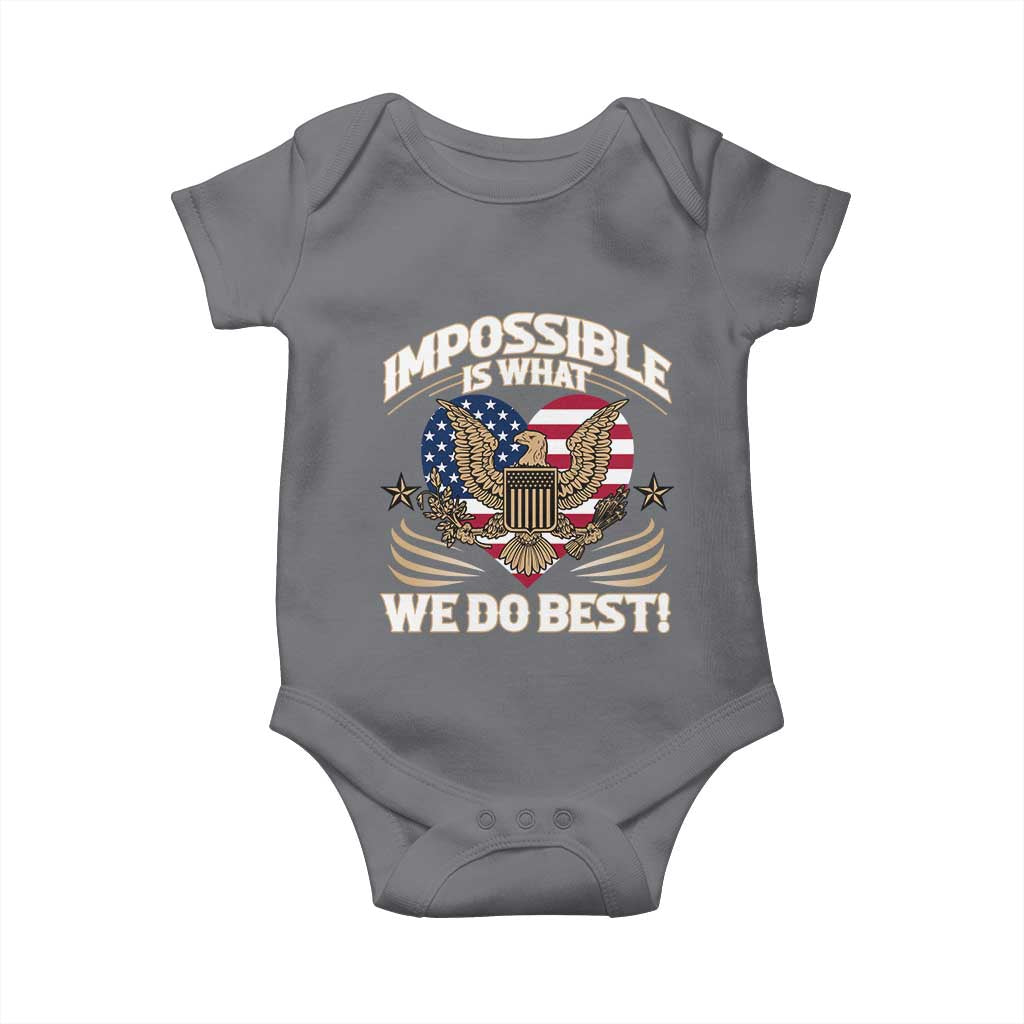Trump 2025 Baby Onesie Impossible Is What We Do Best Eagle 47th President Inauguration TS02 Charcoal Print Your Wear