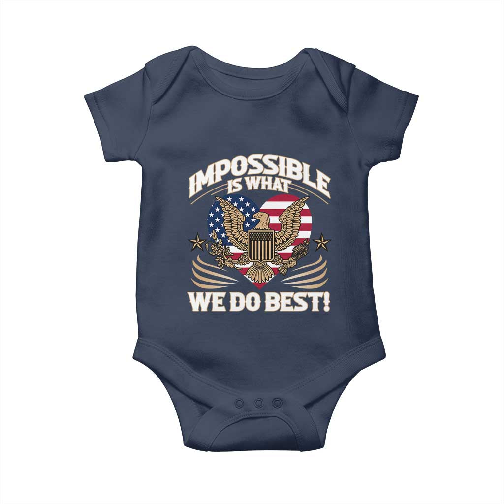 Trump 2025 Baby Onesie Impossible Is What We Do Best Eagle 47th President Inauguration TS02 Navy Print Your Wear