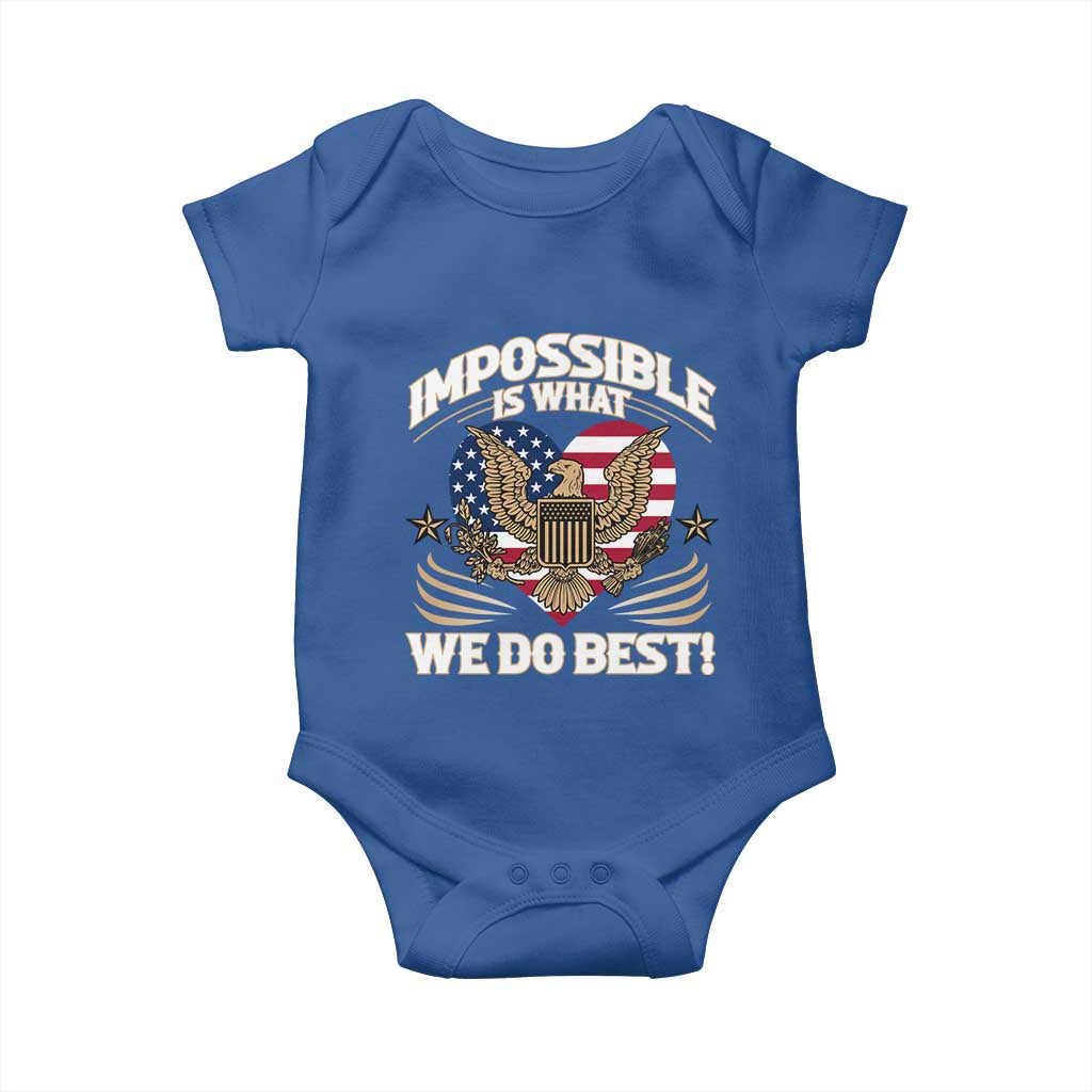 Trump 2025 Baby Onesie Impossible Is What We Do Best Eagle 47th President Inauguration TS02 Royal Blue Print Your Wear