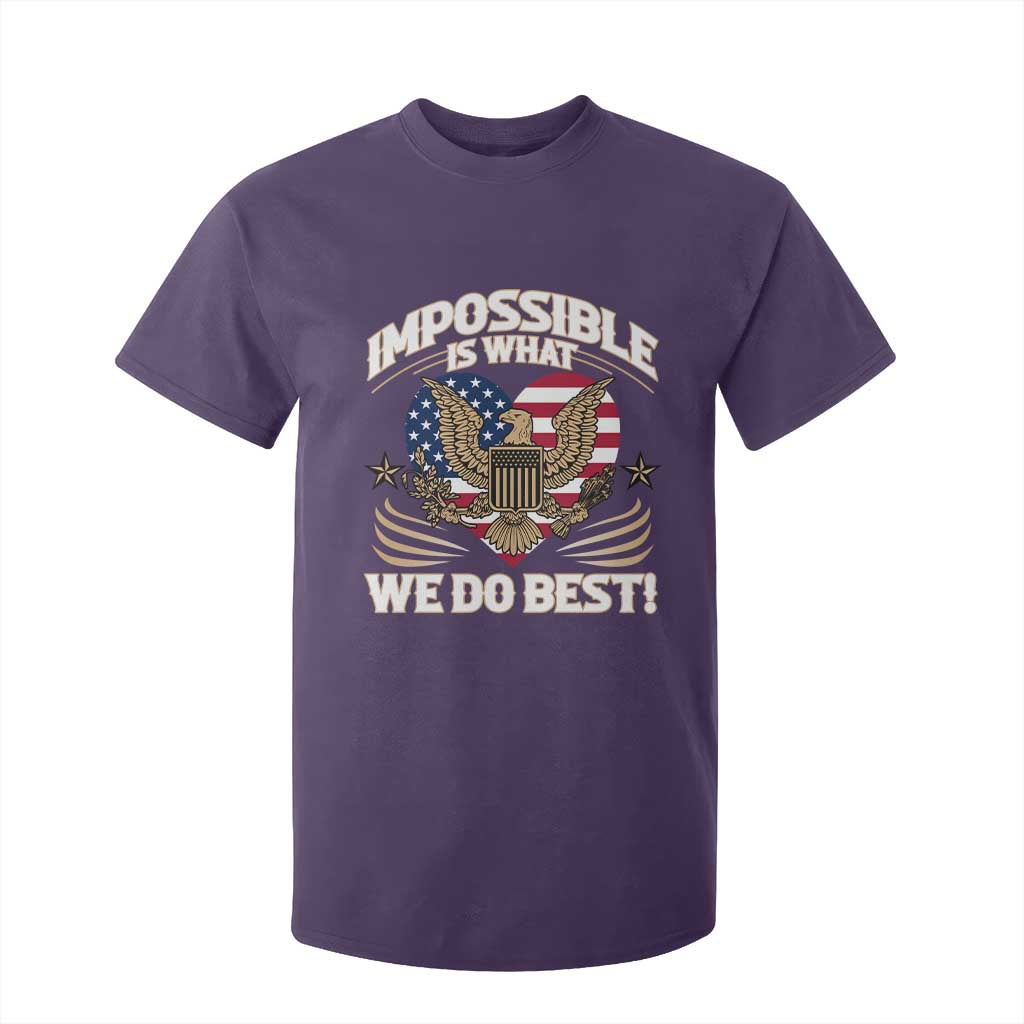 Trump 2025 T Shirt For Kid Impossible Is What We Do Best Eagle 47th President Inauguration TS02 Purple Print Your Wear