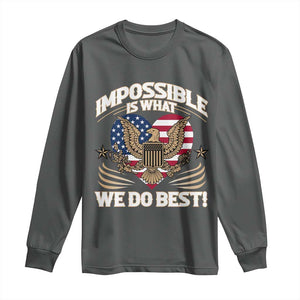 Trump 2025 Long Sleeve Shirt Impossible Is What We Do Best Eagle 47th President Inauguration TS02 Dark Heather Print Your Wear