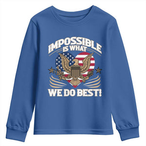 Trump 2025 Youth Sweatshirt Impossible Is What We Do Best Eagle 47th President Inauguration TS02 Royal Blue Print Your Wear