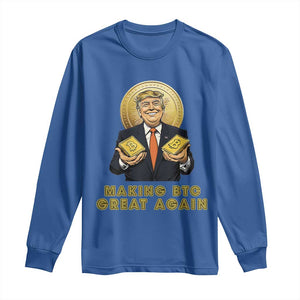 Trump Bitcoin Long Sleeve Shirt Make BTC Great Again Meme Coin Crypto TS02 Royal Blue Print Your Wear