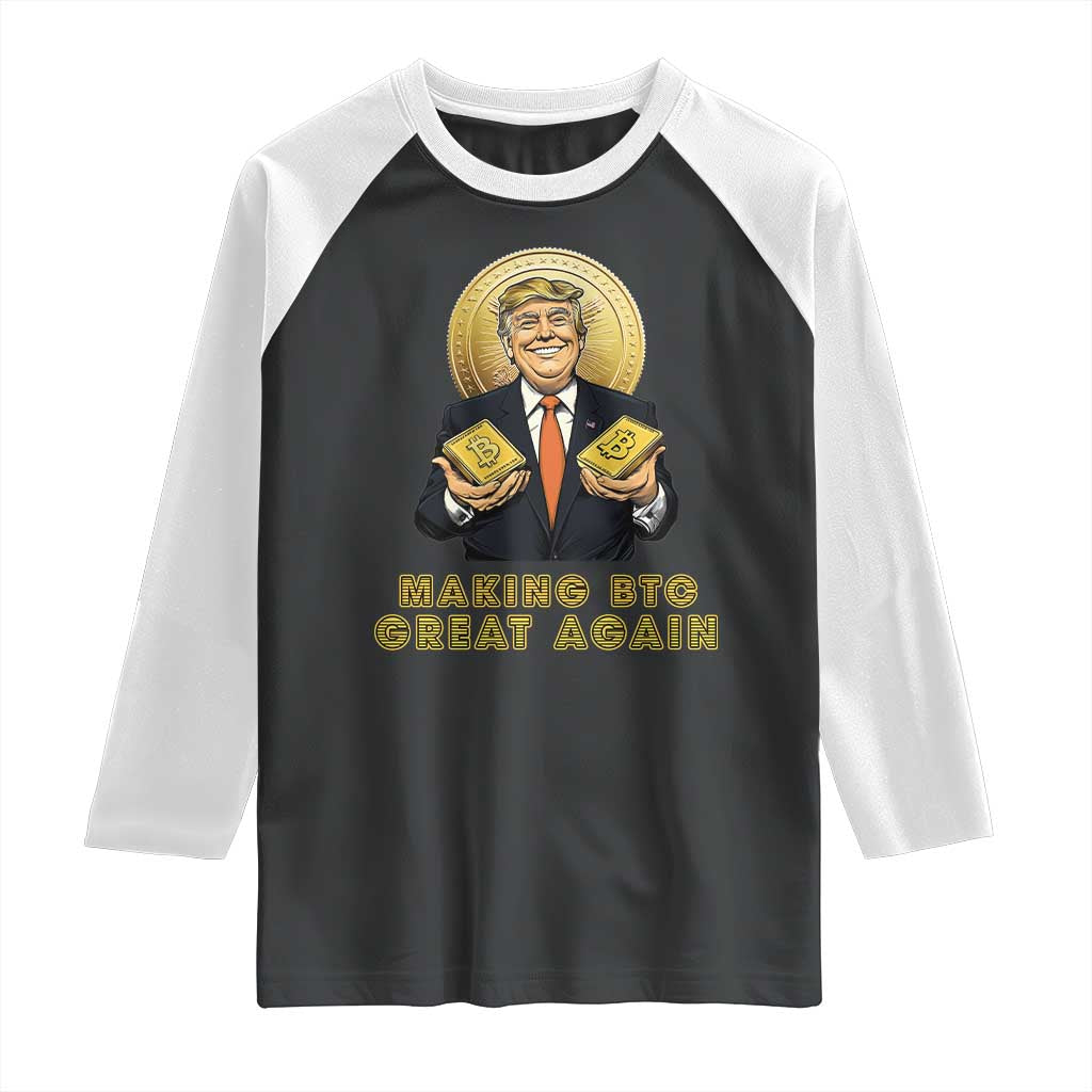 Trump Bitcoin Raglan Shirt Make BTC Great Again Meme Coin Crypto TS02 Black White Print Your Wear