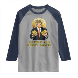 Trump Bitcoin Raglan Shirt Make BTC Great Again Meme Coin Crypto TS02 Sport Gray Navy Print Your Wear
