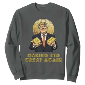 Trump Bitcoin Sweatshirt Make BTC Great Again Meme Coin Crypto TS02 Dark Heather Print Your Wear