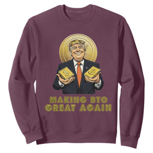Trump Bitcoin Sweatshirt Make BTC Great Again Meme Coin Crypto TS02 Maroon Print Your Wear