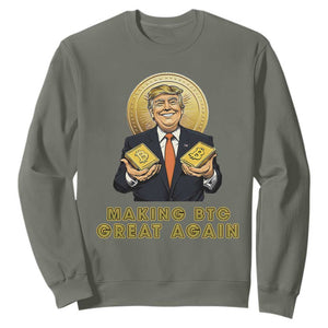 Trump Bitcoin Sweatshirt Make BTC Great Again Meme Coin Crypto TS02 Military Green Print Your Wear