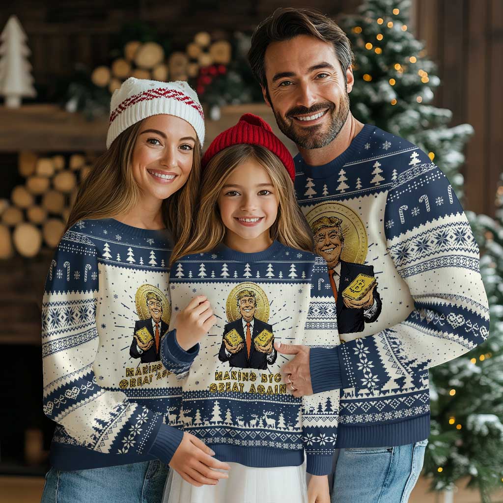 Trump Bitcoin Knit Sweatshirt Make BTC Great Again Meme Coin Crypto TS02 Navy Print Your Wear