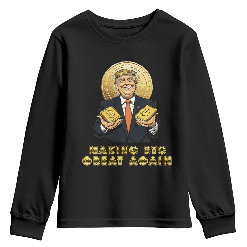Trump Bitcoin Youth Sweatshirt Make BTC Great Again Meme Coin Crypto TS02 Black Print Your Wear