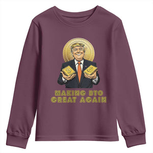 Trump Bitcoin Youth Sweatshirt Make BTC Great Again Meme Coin Crypto TS02 Maroon Print Your Wear