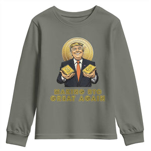 Trump Bitcoin Youth Sweatshirt Make BTC Great Again Meme Coin Crypto TS02 Military Green Print Your Wear