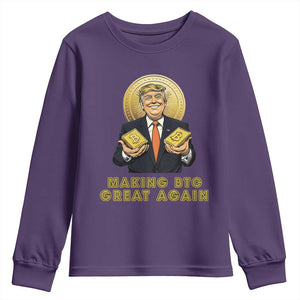 Trump Bitcoin Youth Sweatshirt Make BTC Great Again Meme Coin Crypto TS02 Purple Print Your Wear