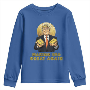 Trump Bitcoin Youth Sweatshirt Make BTC Great Again Meme Coin Crypto TS02 Royal Blue Print Your Wear