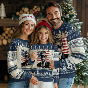Trump 2025 Knit Sweatshirt Impossible Is What We Do Best Inauguration TS02 Navy Print Your Wear