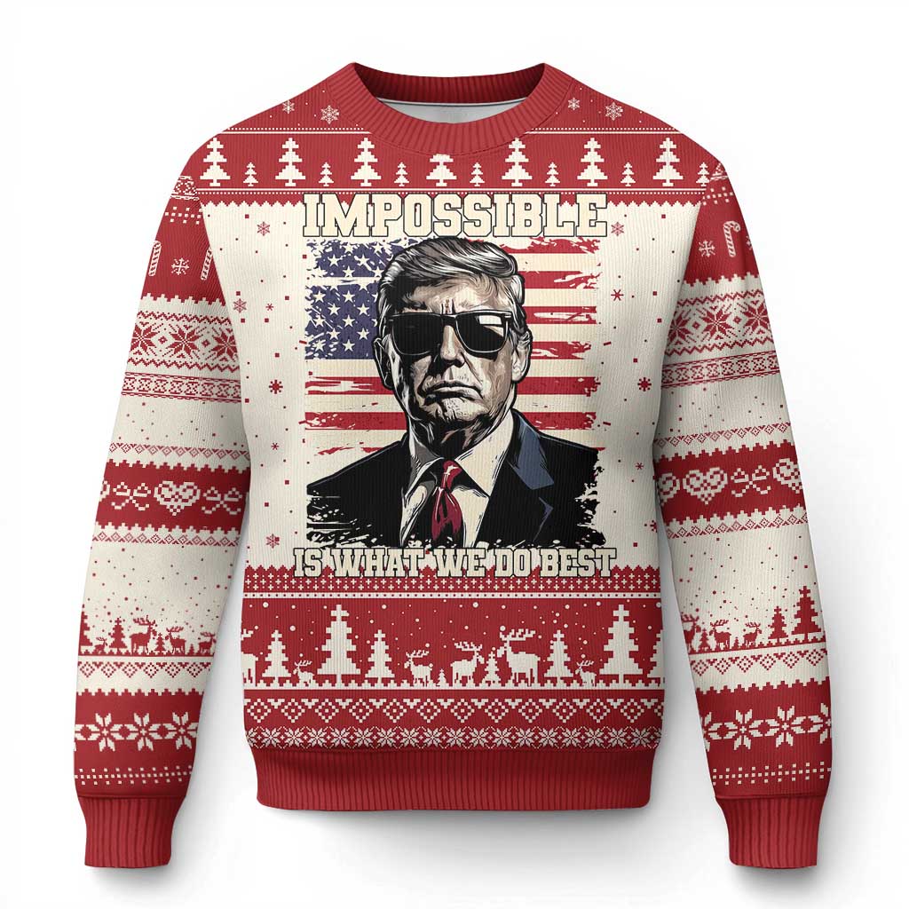 Trump 2025 Knit Sweatshirt Impossible Is What We Do Best Inauguration TS02 Red Print Your Wear