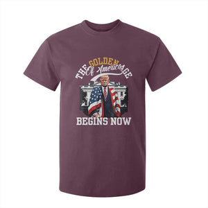 Trump 2025 T Shirt For Kid The Golden Age Of America Begins Right Now 47th President TS02 Maroon Print Your Wear
