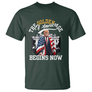 Trump 2025 T Shirt The Golden Age Of America Begins Right Now 47th President TS02 Dark Forest Green Print Your Wear