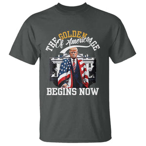 Trump 2025 T Shirt The Golden Age Of America Begins Right Now 47th President TS02 Dark Heather Print Your Wear