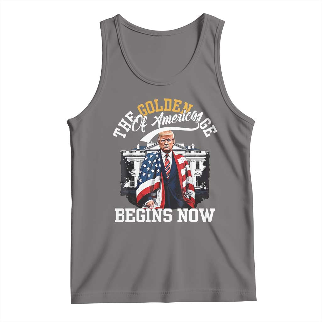 Trump 2025 Tank Top The Golden Age Of America Begins Right Now 47th President TS02 Deep Heather Print Your Wear