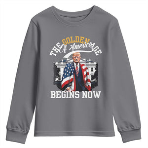 Trump 2025 Youth Sweatshirt The Golden Age Of America Begins Right Now 47th President TS02 Charcoal Print Your Wear