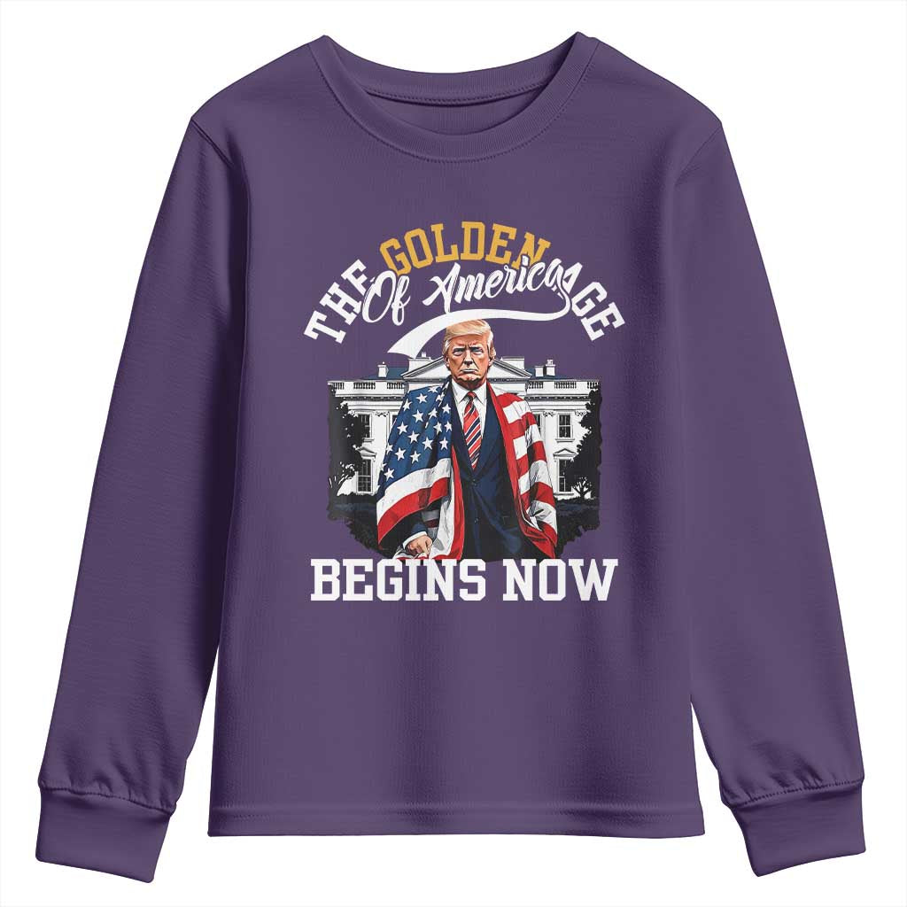 Trump 2025 Youth Sweatshirt The Golden Age Of America Begins Right Now 47th President TS02 Purple Print Your Wear