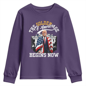 Trump 2025 Youth Sweatshirt The Golden Age Of America Begins Right Now 47th President TS02 Purple Print Your Wear