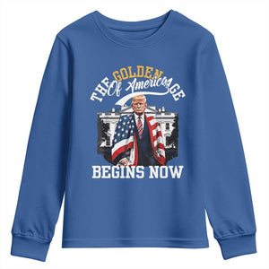 Trump 2025 Youth Sweatshirt The Golden Age Of America Begins Right Now 47th President TS02 Royal Blue Print Your Wear