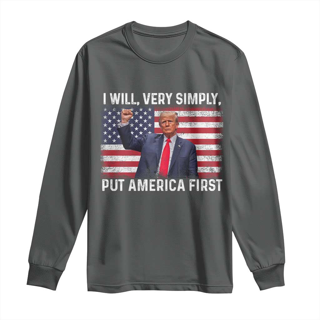 Trump 2025 Long Sleeve Shirt The Golden Age Of America Begins Right Now American Flag TS02 Dark Heather Print Your Wear