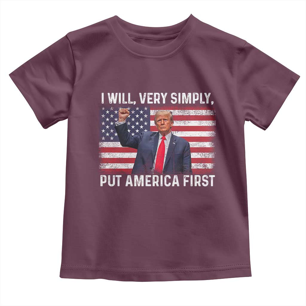 Trump 2025 Toddler T Shirt The Golden Age Of America Begins Right Now American Flag TS02 Maroon Print Your Wear