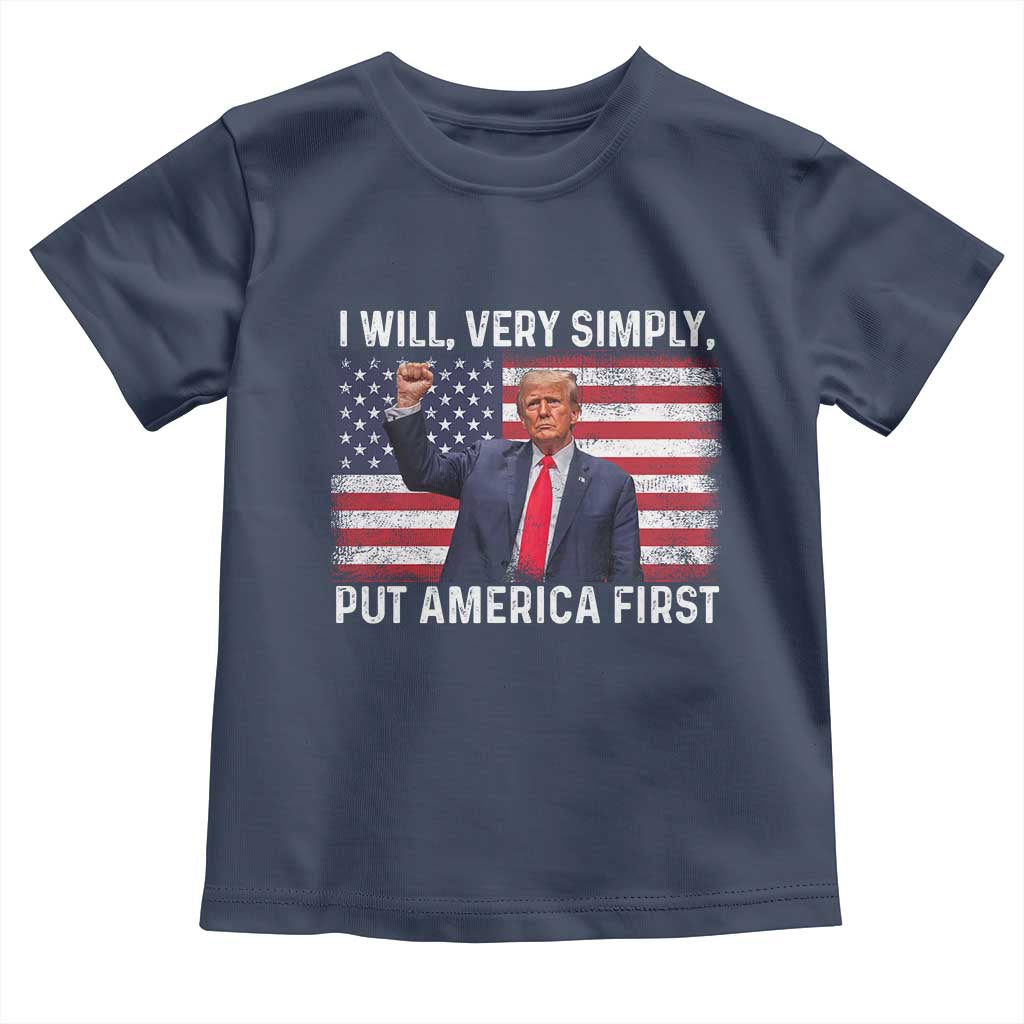 Trump 2025 Toddler T Shirt The Golden Age Of America Begins Right Now American Flag TS02 Navy Print Your Wear