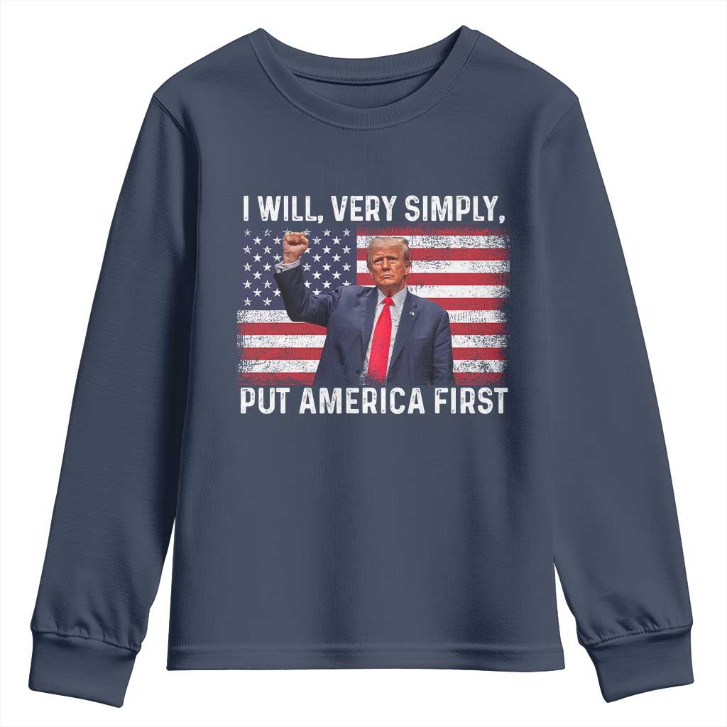 Trump 2025 Youth Sweatshirt The Golden Age Of America Begins Right Now American Flag TS02 Navy Print Your Wear
