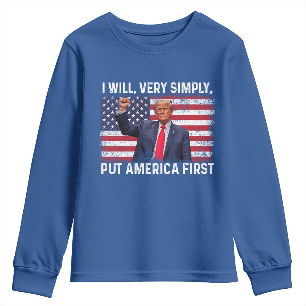 Trump 2025 Youth Sweatshirt The Golden Age Of America Begins Right Now American Flag TS02 Royal Blue Print Your Wear