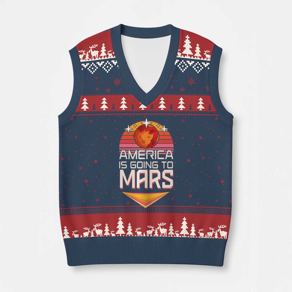 Trump 2025 V-Neck Knit Sweater Vest America Is Going To Mars Funny USA Patriotic Party TS02 Navy Red Print Your Wear