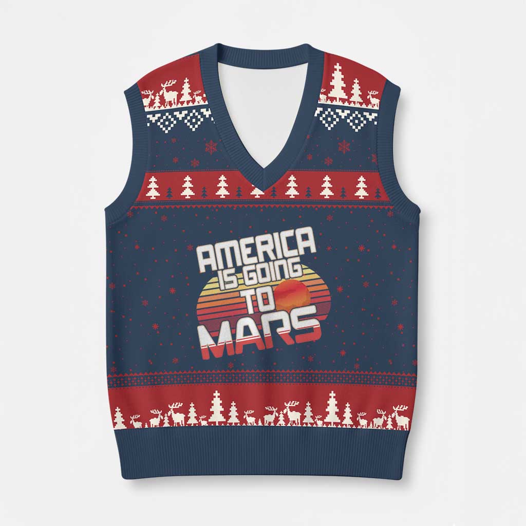 Trump 2025 V-Neck Knit Sweater Vest America Is Going To Mars Funny USA Patriotic Retro TS02 Navy Red Print Your Wear