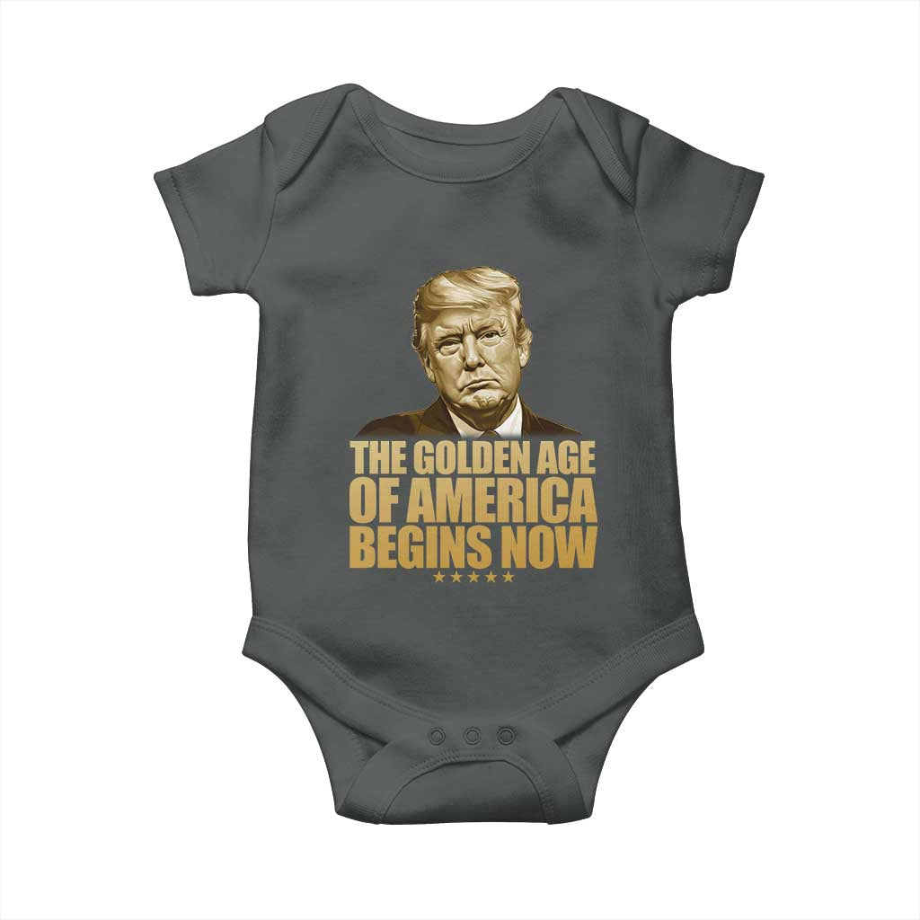 Trump 2025 Baby Onesie Golden Age Of America Begins Now Inauguration Speech TS02 Dark Heather Print Your Wear