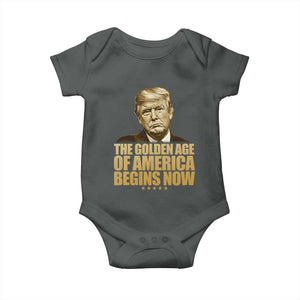 Trump 2025 Baby Onesie Golden Age Of America Begins Now Inauguration Speech TS02 Dark Heather Print Your Wear