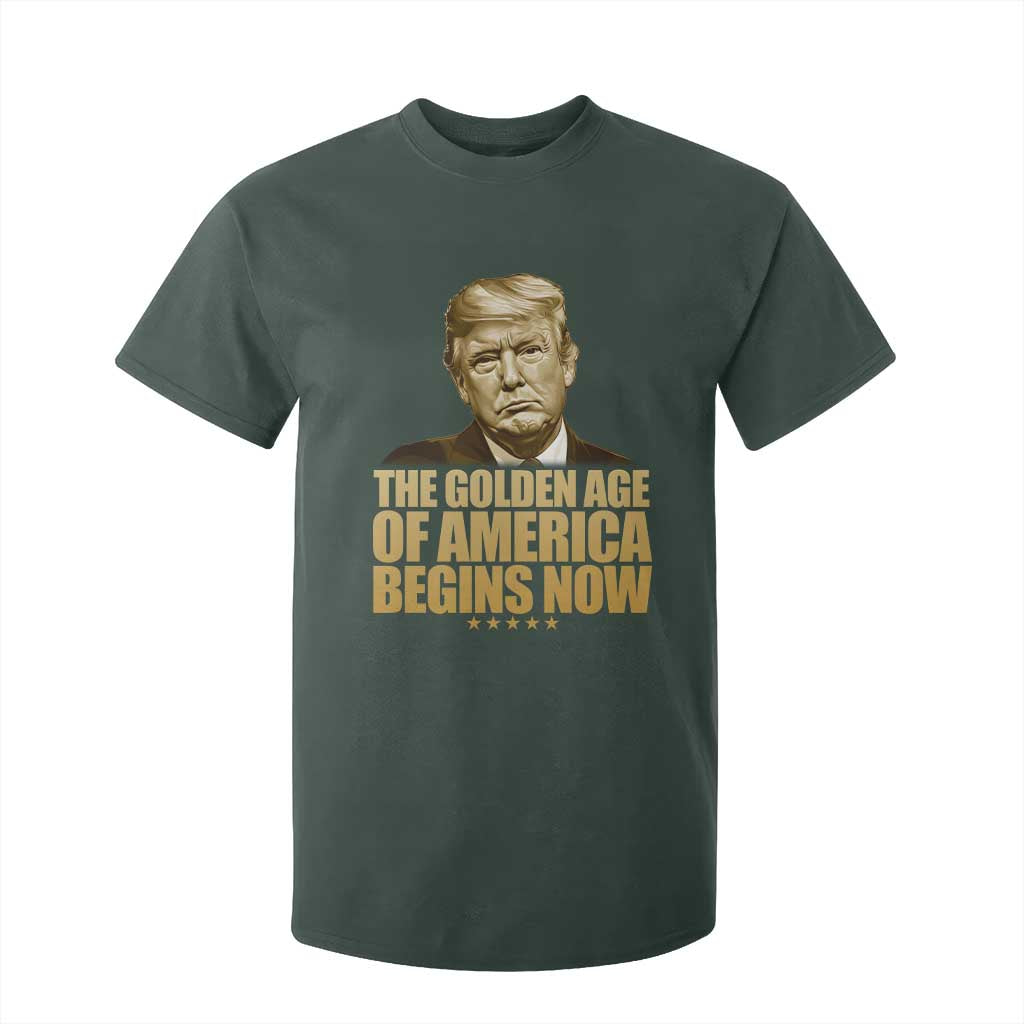 Trump 2025 T Shirt For Kid Golden Age Of America Begins Now Inauguration Speech TS02 Dark Forest Green Print Your Wear