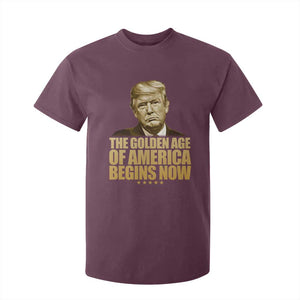 Trump 2025 T Shirt For Kid Golden Age Of America Begins Now Inauguration Speech TS02 Maroon Print Your Wear