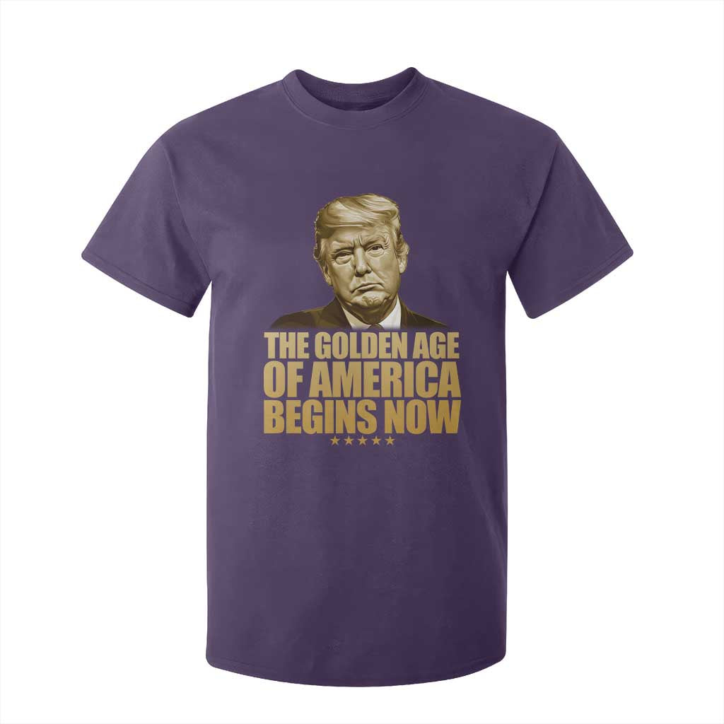 Trump 2025 T Shirt For Kid Golden Age Of America Begins Now Inauguration Speech TS02 Purple Print Your Wear