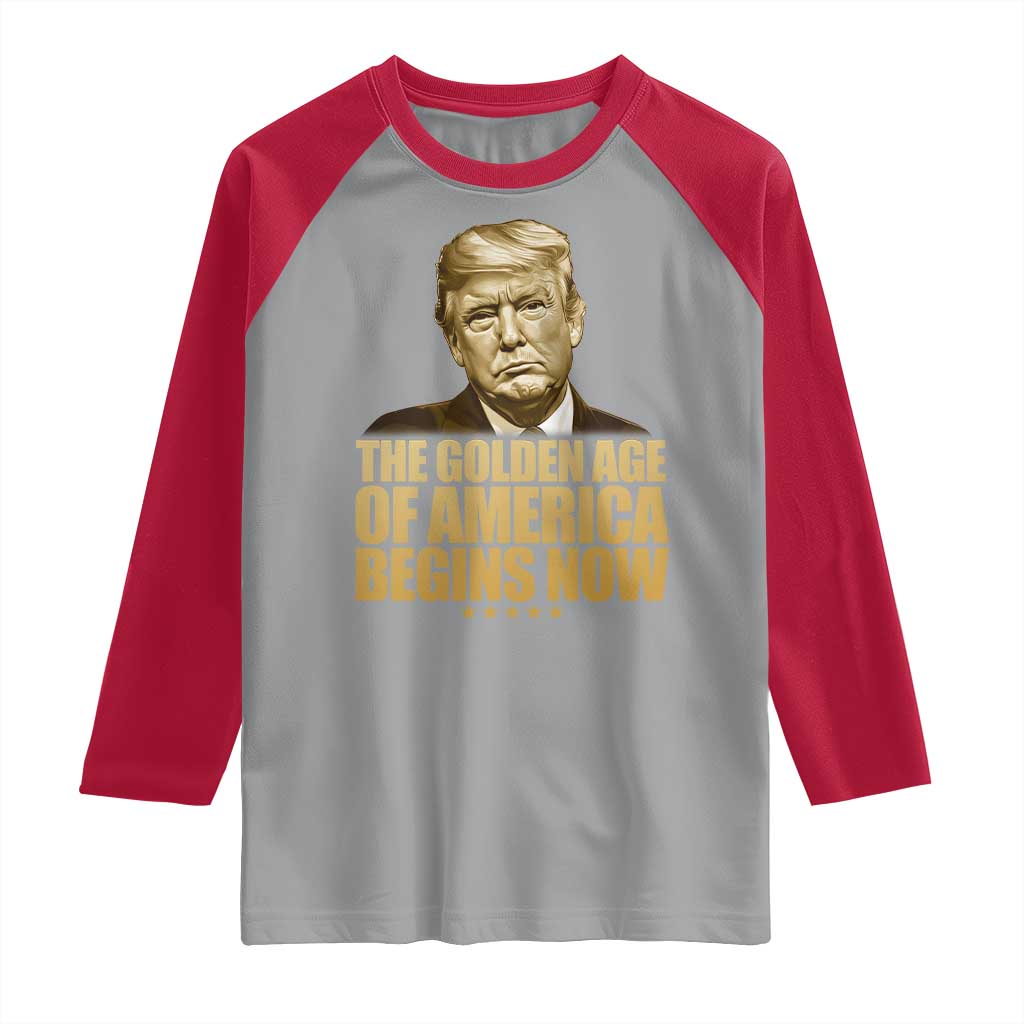 Trump 2025 Raglan Shirt Golden Age Of America Begins Now Inauguration Speech TS02 Sport Gray Red Print Your Wear