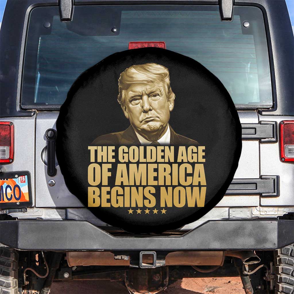 Trump 2025 Spare Tire Cover Golden Age Of America Begins Now Inauguration Speech TS02 No hole Black Print Your Wear