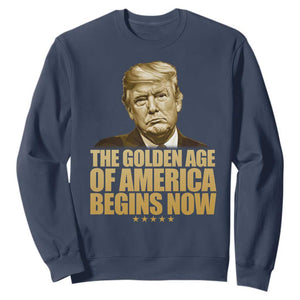 Trump 2025 Sweatshirt Golden Age Of America Begins Now Inauguration Speech TS02 Navy Print Your Wear