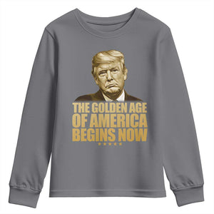 Trump 2025 Youth Sweatshirt Golden Age Of America Begins Now Inauguration Speech TS02 Charcoal Print Your Wear