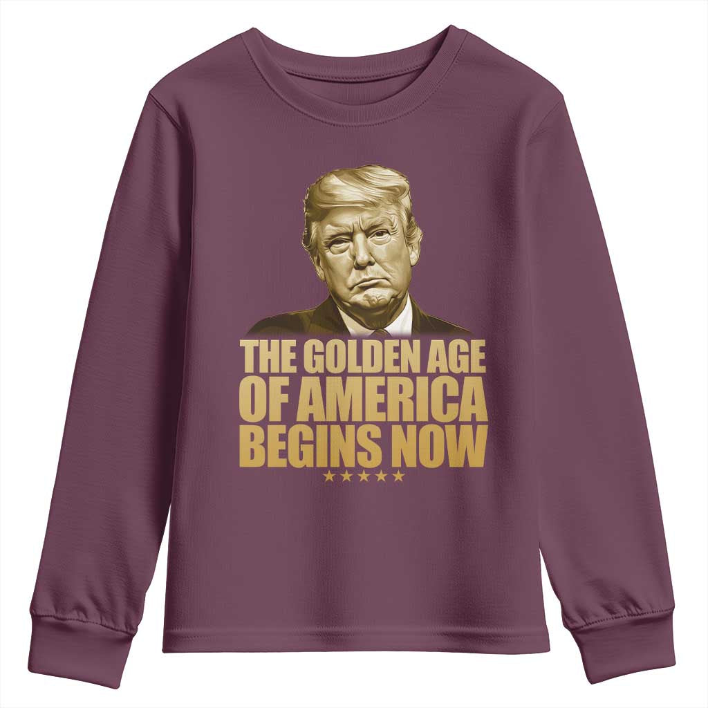 Trump 2025 Youth Sweatshirt Golden Age Of America Begins Now Inauguration Speech TS02 Maroon Print Your Wear